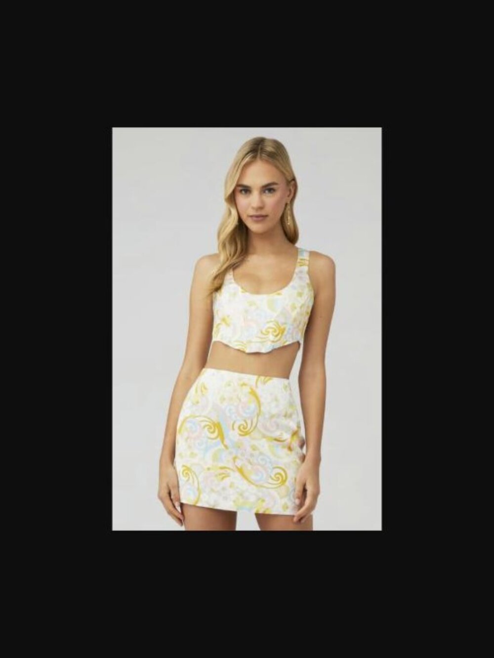 For Love & Lemons Nomi Crop Top Yellow Pastel Print S